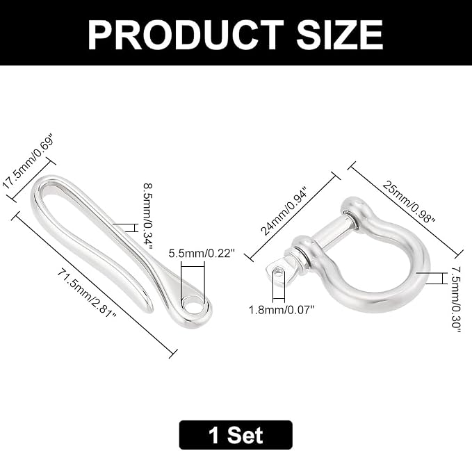 PandaHall Fish Hook Keychain - Brass U Shape Key Hook Belt Keyring with Key Shackle Heavy Duty Car Keychain for Men Women Wallet Chain Purse Accessory