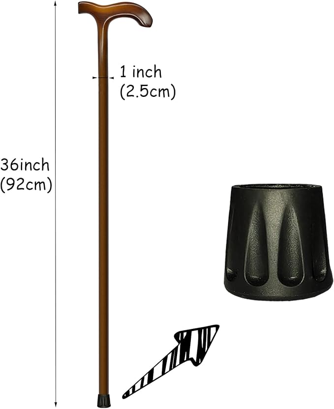 FLYDRUM Wooden Walking Cane for Men and Women, One-Piece Wood Cane, 36 Inch Wood Walking Stick for Men and Women, Ergonomic Wood Cane for Seniors
