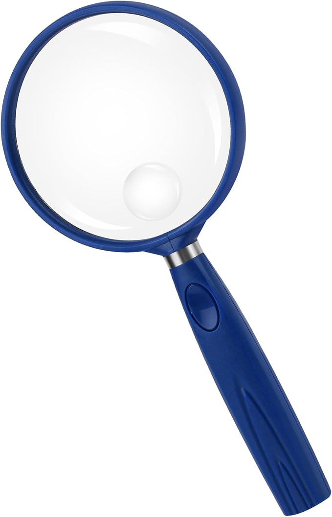 Feosky Handheld Reading Magnifier, 3X Magnifier, 75mm Shatterproof Lens, Non-Slip Handle for Adults Close Work, Seniors Reading and Nature Exploration, Hobby Observation (Blue)