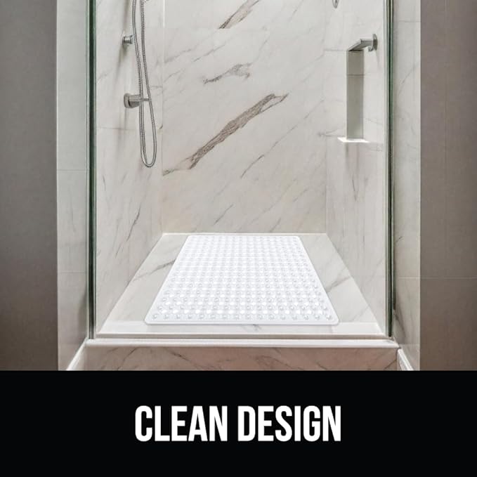 GORILLA GRIP Patented Square Shower Stall Mat, Small Bathtub Floor Mats for Stand Up Showers, Suction Cups and Drainage Holes, Machine Wash, Soft on Feet, Bathroom Accessories 21x21 Inch, 2 Pack White