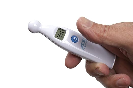 ADC Adtemp 427 Temple Touch 6-Second Digital Thermometer, Ideal for Infants | Includes an easy-to-read, color-coded, backlit LCD display: Green for normal readings, red for high temperatures.