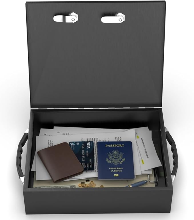 Fire Retardant Strong Box, Dual Combination and Key Lock Security Chest