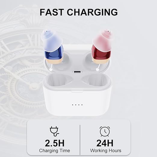 Hearing Aids for Seniors, Invisible Hearing Amplifiers with Noise Cancelling, Rechargeable Hearing Aids for Hearing Loss Adults, Comfort In-ear Hearing Devices(Red and blue)