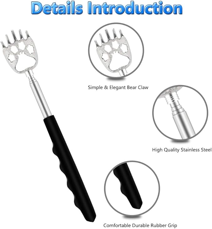6 Pack Telescoping Back Scratcher - Bear Claw Back Scratchers - Portable Extendable Backscratcher with Rubber Handles in Black, Blue, Green, Purple, Red, Pink Color