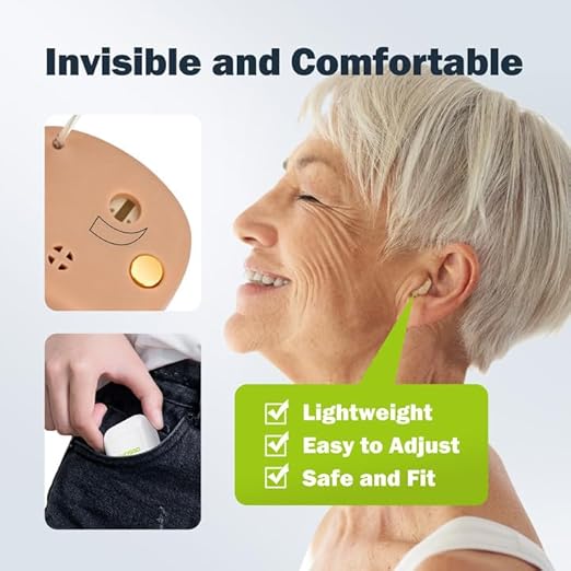 CHOSGO OTC Rechargeable Hearing Aids for Seniors, 12-Channel Digital Hearing Amplifiers with Noise Cancellation, Invisible CIC Design with Anti-Misoperation Volume Control, Red Blue