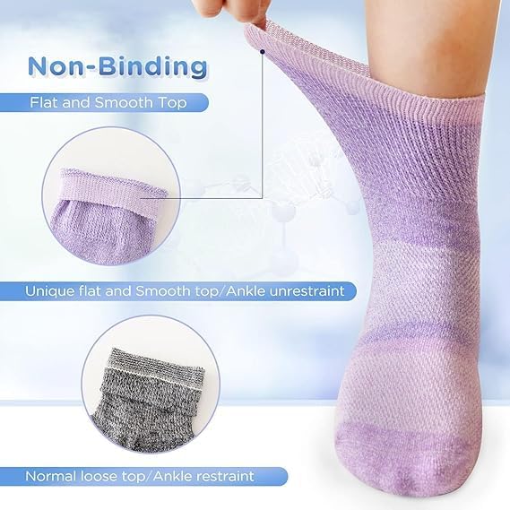 Bulinlulu Bamboo Viscose Diabetic Socks with Grippers for Men Women -6 Pairs Non Binding Ankle Slipper Socks Size 6-9 9-12