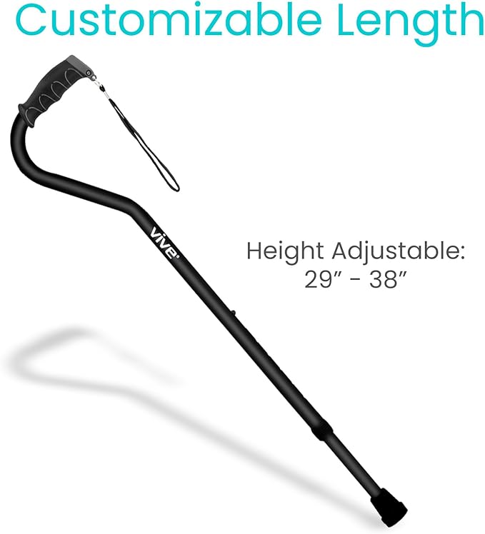 Vive Walking Cane for Women, Men, Elderly - Patented Offset Grip - Lightweight Adjustable Walking Aid with a Non-Slip Tip - Sturdy Balancing Mobility Aid for Seniors