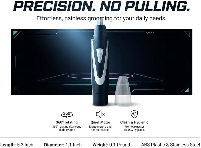 Ear and Nose Hair Trimmer Clippers: 2026 Professional Painless Eyebrow & Facial Hair Trimmers Remover for Men Women, Battery Operated Nasal Clipper, Dual Edge Waterproof Blades for Easy Clean, Black