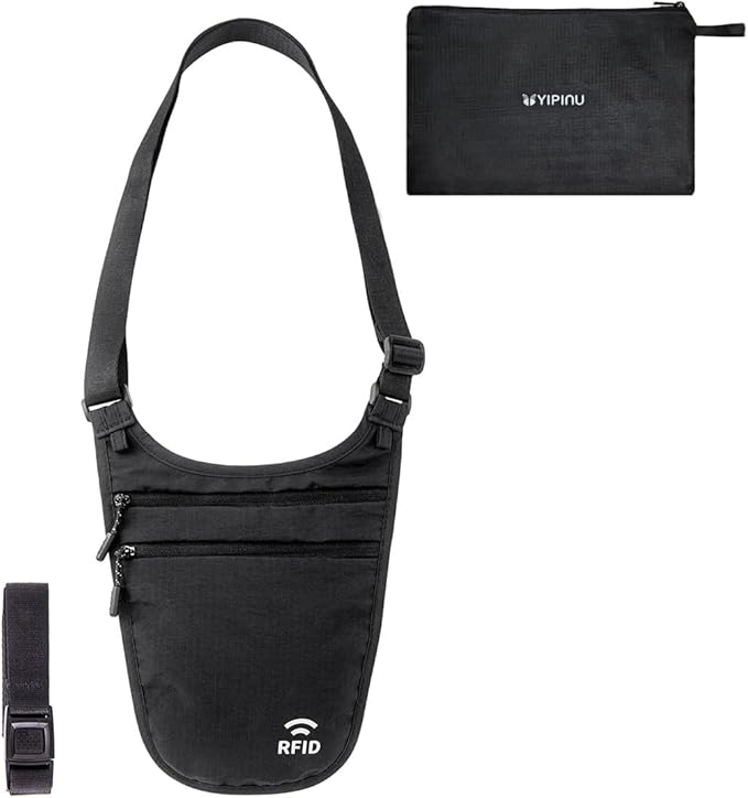 Money Belt for Travel, RFID Blocking Hidden Neck Wallet & Passport Holder | Unisex dual-strap + RFID, slim breathable, 3-compartment holds 4 passports+2 phones, durable YKK, water-resistant.