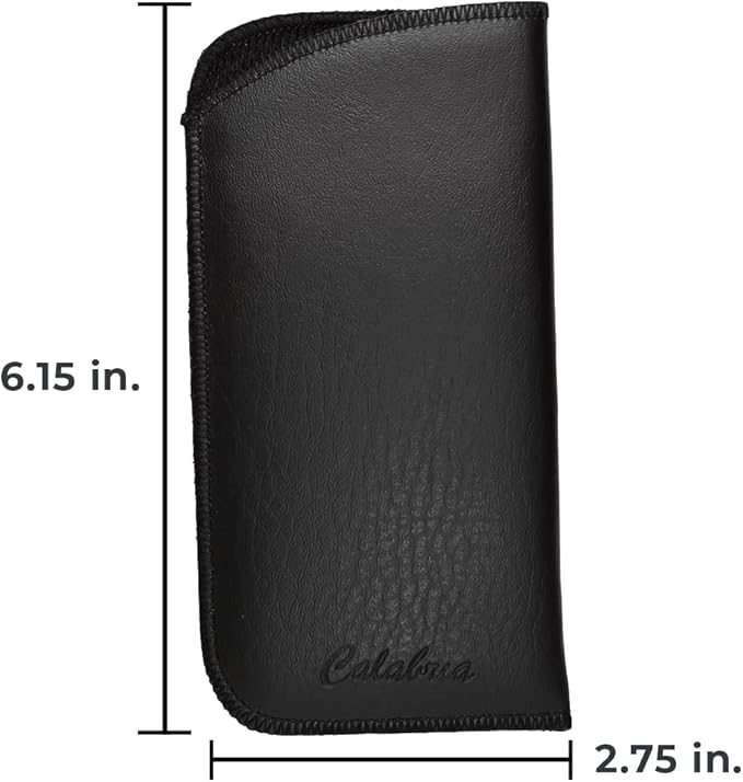 Calabria Slim Faux Leather Eyeglass Case Soft Slip-In Design [Black & Brown without Clip - 2 Pack] | Compact Protective Pouch | Soft Case for Glasses | Lightweight Sunglass Storage