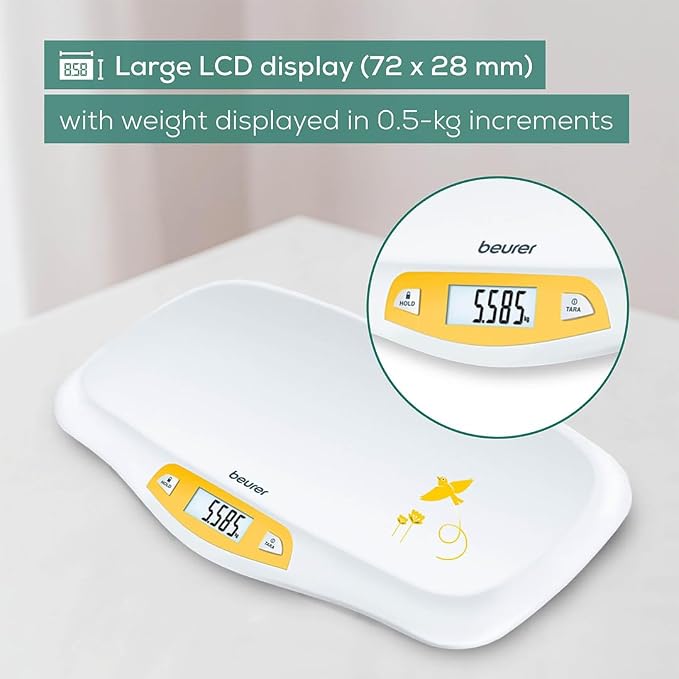 Beurer BY80 Digital Baby Scale, Infant Scale for Weighing in Pounds, Ounces, or Kilograms up to 44 lbs with Hold Function, Pet Scale for Cats and Dogs Analysis