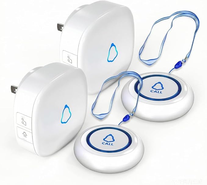 Caregiver Pager, METAK Wireless Call Button for Elderly/Senior at Home, 2 Receivers + 2 SOS Buttons, Emergency Panic Call Bell, Medical Life Alert Necklace System for Patients, Disabled, Nurses