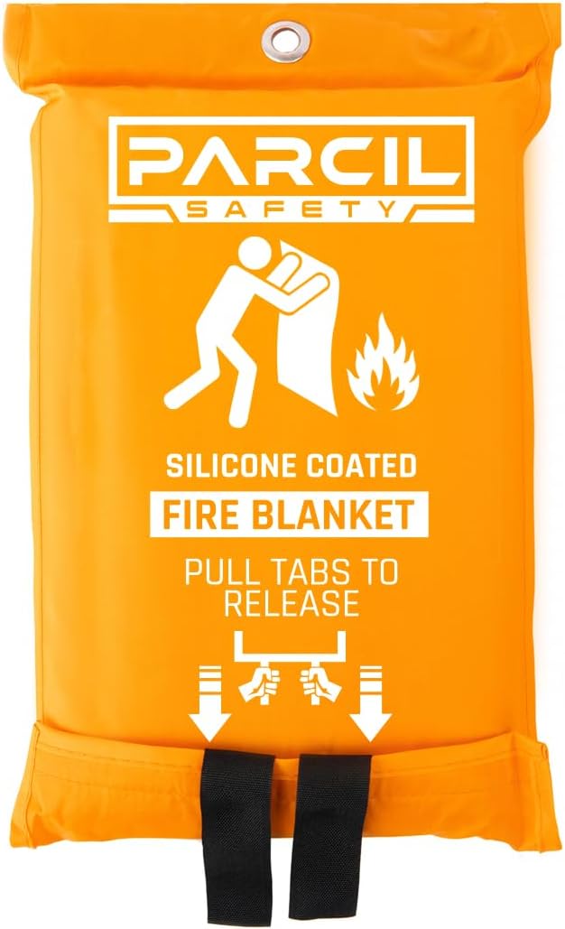 Parcil Safety SB-500 Large Silicone Coated Emergency Fire Blanket (60 in. x 60 in.) Emergency Kit Fire Extinguisher for Home & Kitchen, Woven Fiberglass Household Essentials, Chemical Free, No Mess