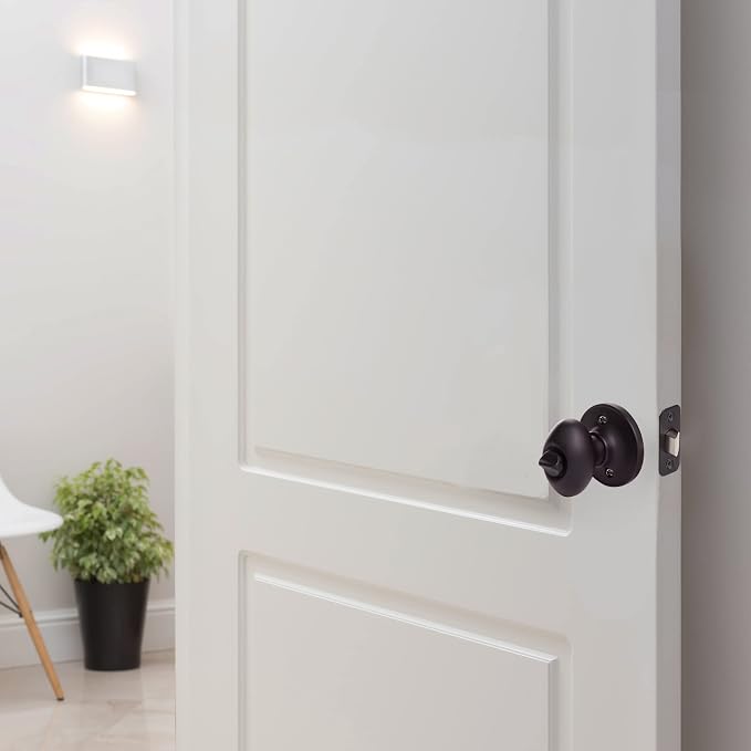 Design House 779181 Egg Privacy Bed and Bath Door Knob Matte Black | Adjustable Latch, Surface, Traditional, Brass, Hardware, 779181