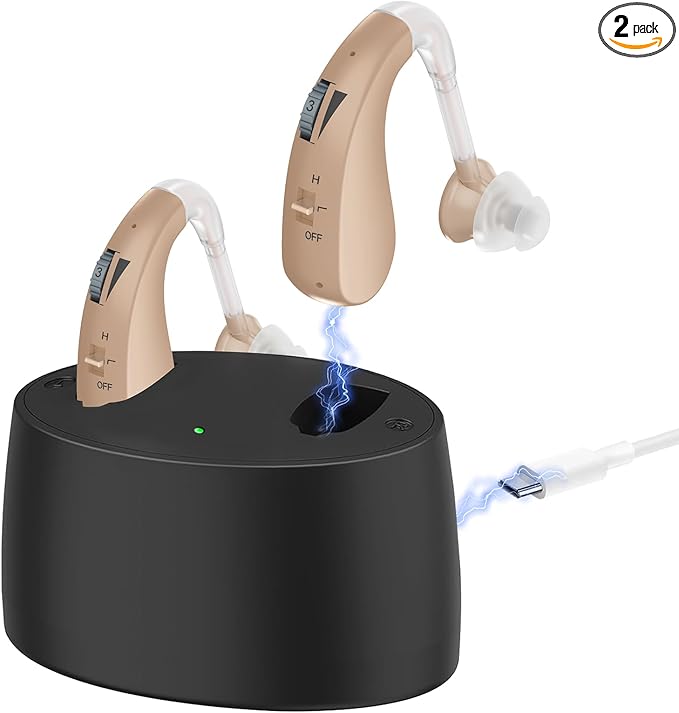 Rechargeable Hearing Aids for Seniors, with Noise Cancelling and Volume Control, Amplifier for Adults Hearing Loss, Portable Behind-the-Ear Aid