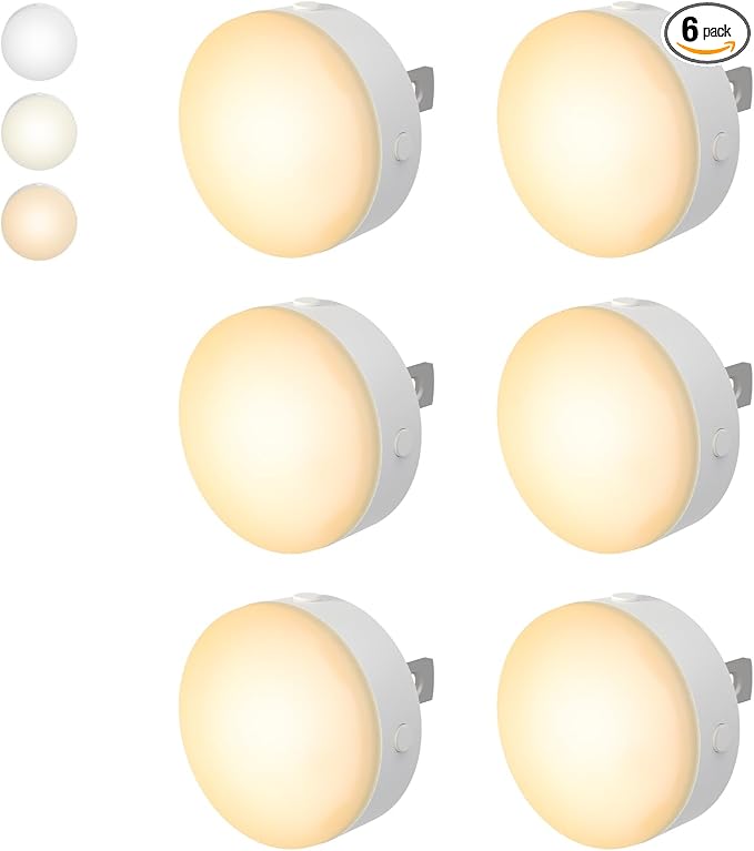Night Light Plug in, Dimmable LED Mini Nightlights for Kids, Auto Dusk to Dawn Sensor, Automatic On and Off Night Lamp for Hallway,Bedroom, Stairway, 3 Brightness, Energy Efficient, 3CCT, 6Pack