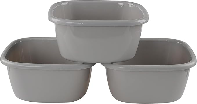 Begale 3-Pack 16 Quart Plastic Wash Basin, Dish Pans Kitchen Sink, Gray