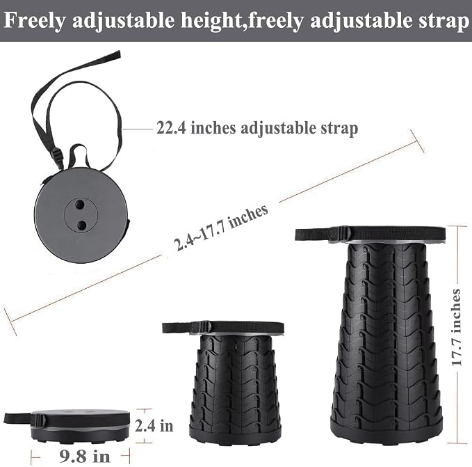 Fishboy Upgraded Collapsible Stool, 400lbs Max Weight, Lightweight But Sturdy, Portable Retractable Folding Telescoping Foldable Camping Stool for Adults Outdoor Fishing Hiking Gardening Travel BBQ