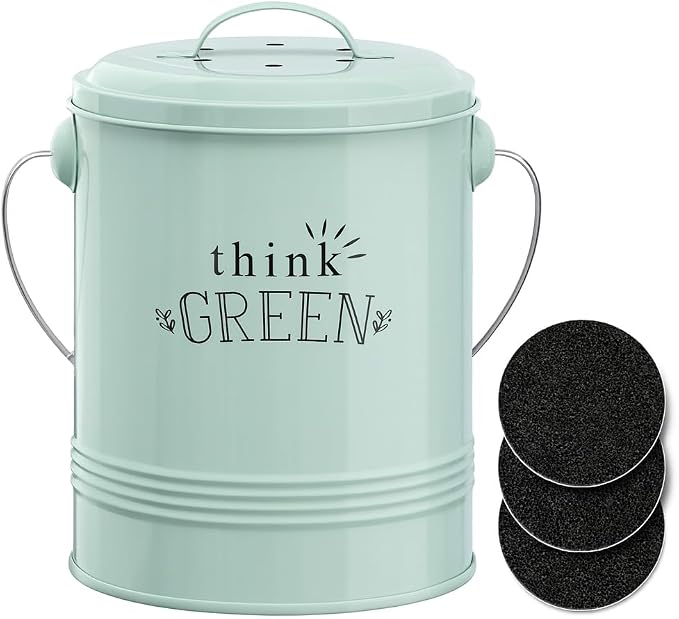 Barnyard Designs 1.2 Gallon Kitchen Counter Compost Bin with Lid (Mint) | Countertop Composter with Smell-Absorbing Filters and Removable Inner Bucket; Food Waste Pail for Easy Cleaning