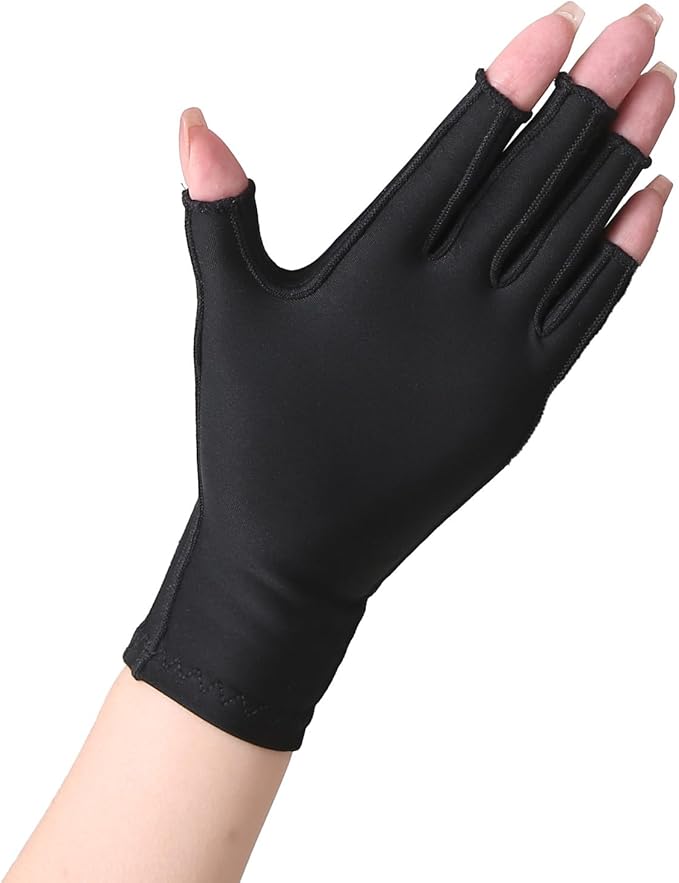 NURCOM Compression Arthritis Gloves, Carpal Tunnel, Tendinitis, Tendonitis, Single Glove for Left & Right Hand, Open Finger Black Small