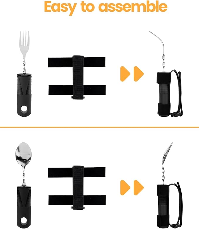 Bendable Adaptive Utensils for Elderly, Disabled People, Parkinson’s, Arthritis, Hand Tremors, Weak Hand Grip & Handicapped, Arthritic Hands-Non Slip Handles(qu_wanqu2,Black)