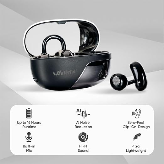 Waterfall Bead OTC Hearing Aids for Seniors & Adults, Invisible Clip-On, Non-Blocking Ear Canal, Open-Ear Comfortable Fit, Clear Sound for Daily Conversations