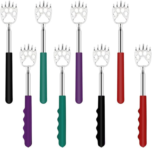 8 Pack Back Scratcher for Adults Extendable - Bear Claw Back Scratchers for Men - Portable Telescoping Backscratcher with Rubber Handles in Black, Green, Purple, Red Color
