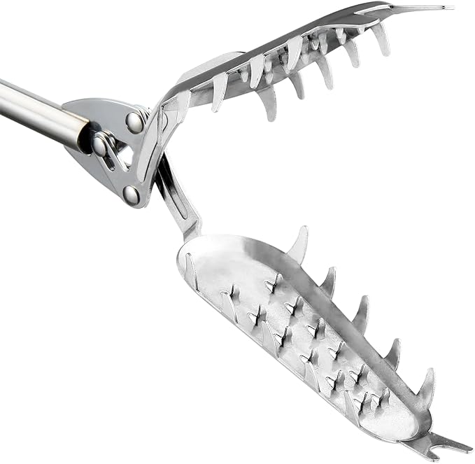FTH Premium Stainless Steel Grabber Reacher Pickup Tool Heavy Duty 49 inch | Trash picker log BBQ fireplace pits snake tongs power claw made in korea no wire design outdoor yard cleanup plogging