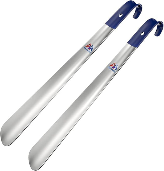 16.5" Shoe Horn Long Handle for Seniors,Stainless Steel Shoe Horn, Shoe Spoon，Boot Horn,Blue or Black Selection,2pcs