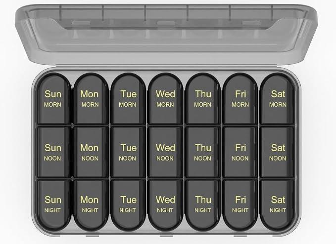 Daviky Pill Organizer 3 Times a Day, Daily Pill Box 7 Day, Weekly Cases Medicine Organizers to Hold Vitamins and Medication (All Black)