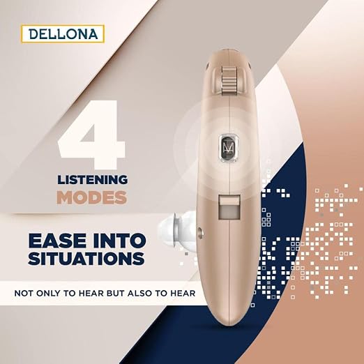 DELLONA High-Performance Hearing Aids for Seniors, OTC Rechargeable Hearing Aid for People with Severe Hearing Loss with Intelligent Noise Reduction (Pair), 4 Modes - Comfortable Hearing Aid devices for elderly, Over The Counter Hearing Aids (Beige - C)