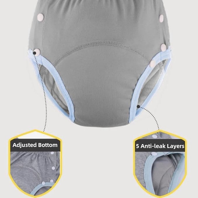 WEEOATAR Unisex Reusable Adult Cloth Diaper, Washable Swim Nappies, Adjustable Incontinence Cloth Diaper with Snaps, Underwear for Elderly Disability, Postpartum (Grey, XXL)