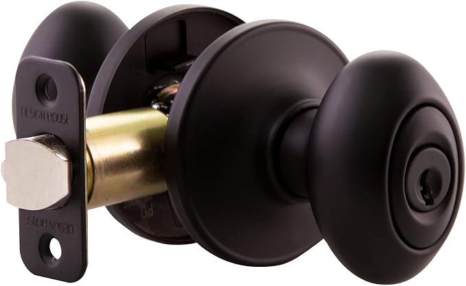 Design House 779199 Egg Keyed Entry Door Knob Matte Black | Surface, Traditional, Brass, Hardware, 779199