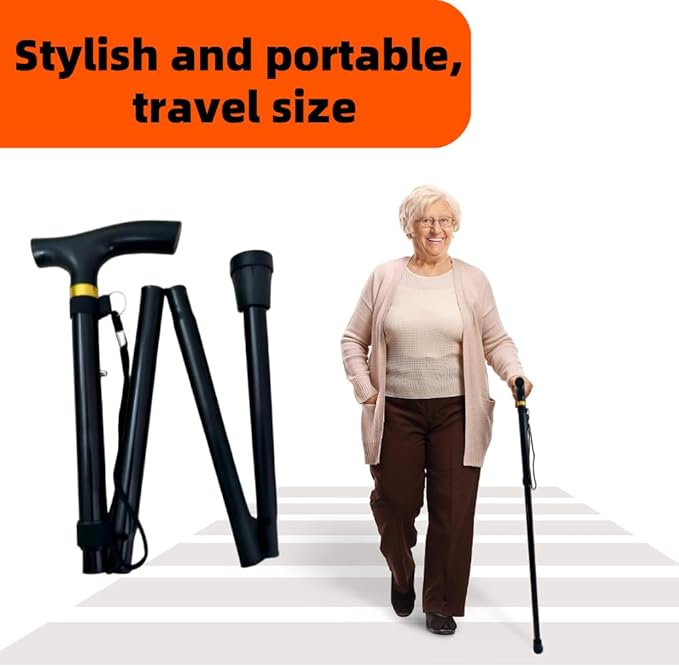 Ultra-Lightweight Foldable Cane with Wrist Strap & Ergonomic Handle - Adjustable Mobility Aid for Seniors,Adults,Women & Men - Assists Daily Walking,Stair Climbing & Balance Support