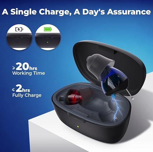 LINNER Saturn 2025 OTC Hearing Aids for Senior & Adult, Rechargeable Amplifiers with Comfort Design, Noise Cancellation for Aid & Assist Hearing, Discreet & Nearly Invisible In-Ear Device (Black)