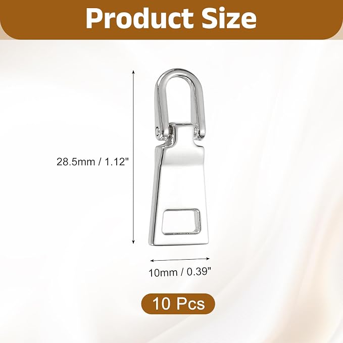 uxcell 10pcs Zipper Pull, 1.12 Inch Zinc Alloy Zip Puller Zipper Pull Replacement Sewing Zippers Tapes for Luggage Clothing Jackets Backpacks Boots, Silver