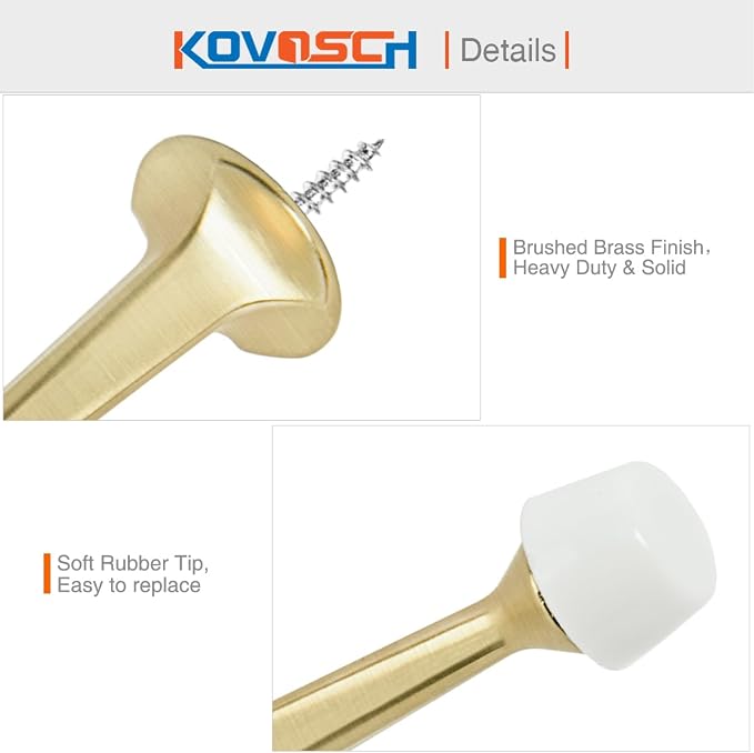 6 Pack Gold Solid Rigid Door Stops - Heavy Duty Door Stoppers Wall Protector with Soft Rubber Tips, Brushed Brass