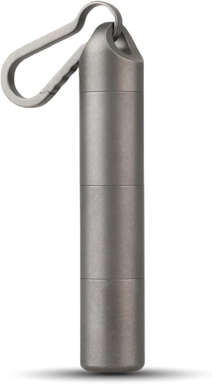 Titanium Keychain Pill Holder - Waterproof 3-Compartment, Gray | Premium pure titanium with a matching keychain. 3 detachable layers for travel. Odorless, rustproof EDC pill organizer