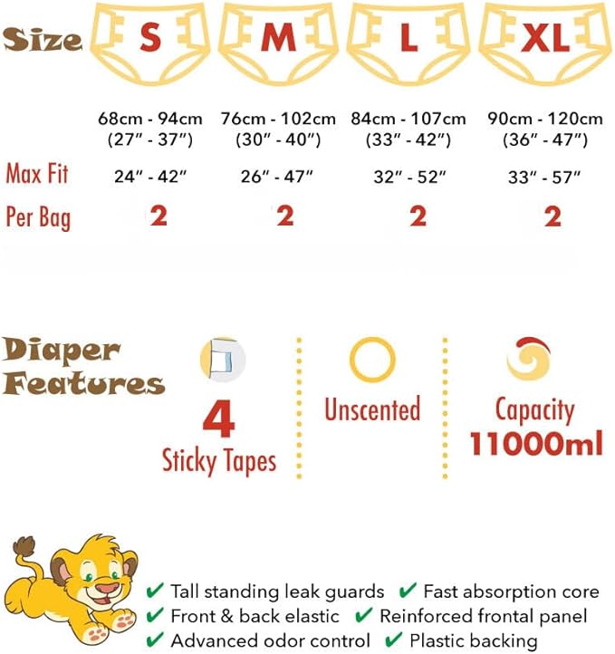 Rearz - MEGA Safari - 11,000ml Adult Printed Diaper Briefs (Sample 2 Pack) (Large, 33'' - 42'')