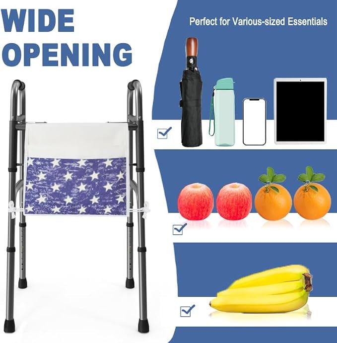 TOGETRUE Walker Bag, Easy Access Walker Storage Basket with 2 Large Pockets, Walker Accessories Bag for Folding Walker, Wheelchairs, Strollers, 13"x14.5" (Blue)