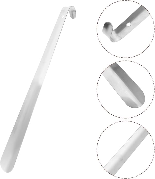 Beavorty Long Handled Shoe Horn for Seniors 11.81 Inch Stainless Steel Shoe Wearing Aid Lightweight Ergonomic Handle for Boots Sneakers Everyday Use