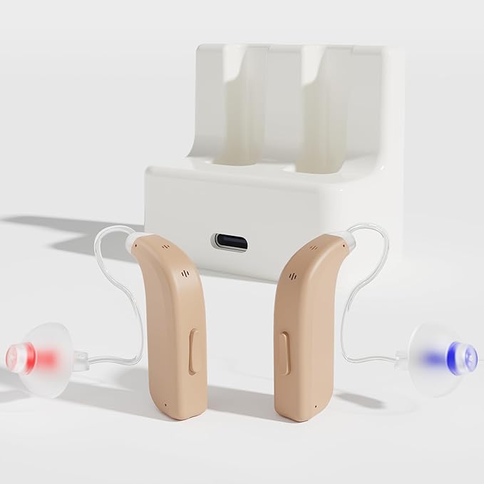 Bluetooth Hearing Aids for Seniors Rechargeable - RIC OTC Hearing Devices with Noise Cancelling for Women & Men with Fast Charge Dock Included