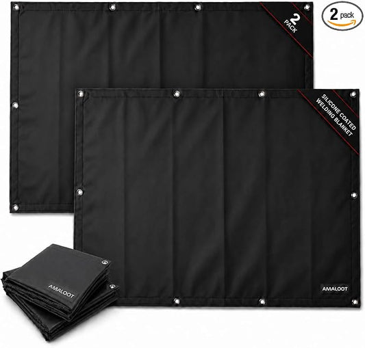 AMALOOT® Heavy Duty Welding Blanket 2-Pack – Silicone Coated Fiberglass Fireproof Blanket with Kevlar Stitching, 4ft x 6ft, Heat Resistant Welding Curtain & Protection for Welding, Grill & Smoker
