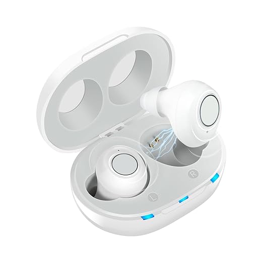 Hearing Aids for Seniors, Rechargeable Hearing Amplifier Loud Sound with USB Portable Charging Case, 2-Pack (White)
