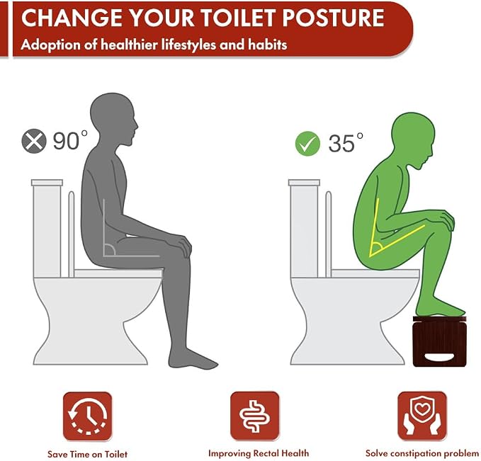 7 Inches Foldable Toilet Stool Squat Adult (Brown) | Poop Stool for Bathroom, Bamboo Squatting Potty for Adults with Anti-Slip Strip