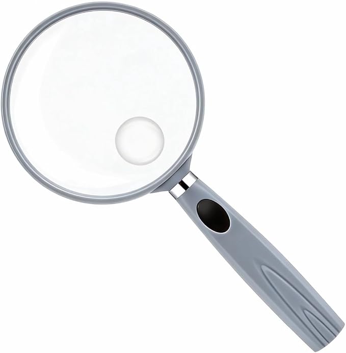 Feosky Handheld Reading Magnifier, 10X Magnifier, 75mm Shatterproof Lens, Non-Slip Handle for Adults Close Work, Seniors Reading and Nature Exploration, Hobby Observation(Grey)