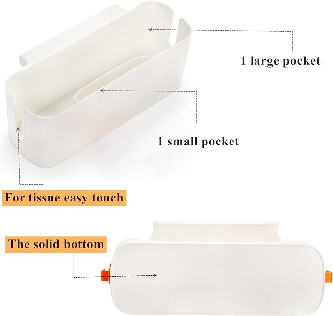 Yopay 2 Pack Bedside Caddy Organizer, Plastic Bunk Bed Shelf, Dorm Bedside Holder, Multi Storage Pocket Holder for Kids Loft Bed Rail Rv Bathroom College with Hook