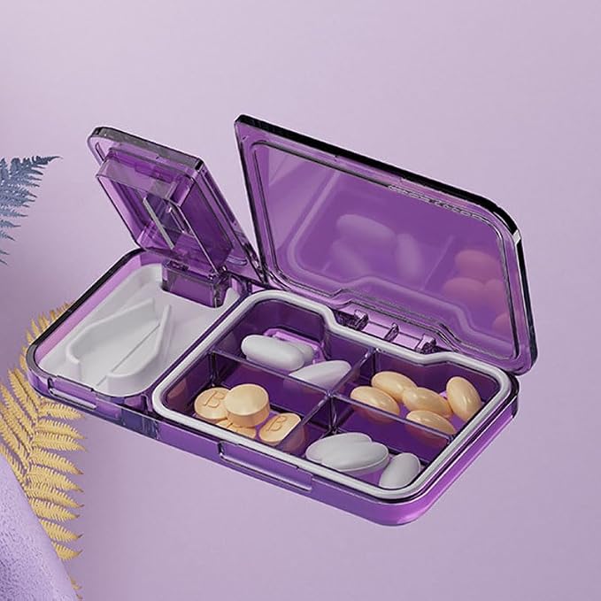 Pill Cutter for Cutting Multiple, 1/2 Pill Splitter for Large, Small and Tiny with Store, Portable Pills Cutter,Storage Organizer, Accurate Centering Alignment Devic (Purple)