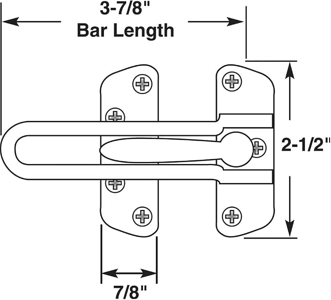 Prime-Line U 9899 Swing Bar Lock for Hinged Swing-In Doors – Secondary Security Lock for Door & Security, 3-7/8” Bar Length, Diecast Zinc Construction w/ Antique Brass Finish (Single Pack)
