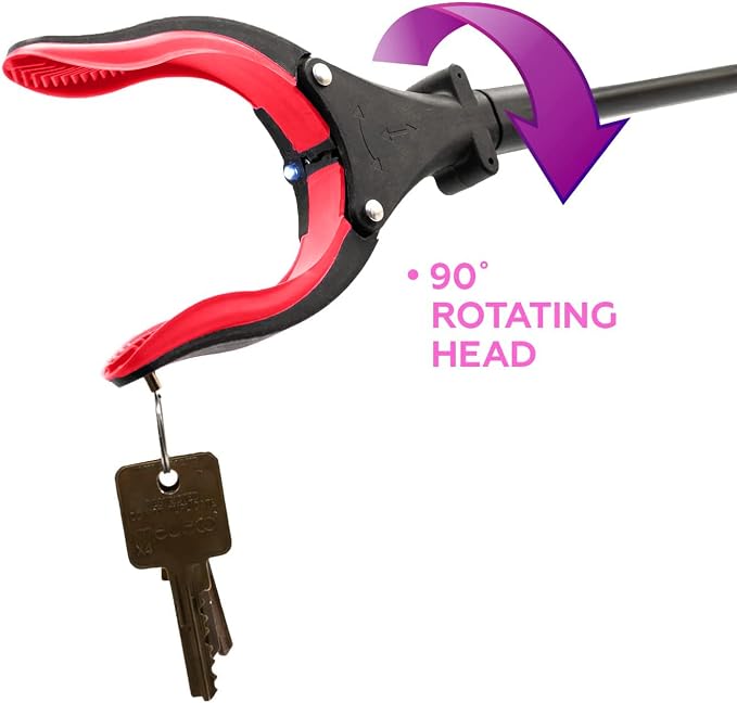 Grabber Reacher Tool 19" Aluminum Magnetic Claw with LED Light, Reacher Grabber Pickup Tool, Foldable Gripper Grabbers for Elderly Grab it Reaching Tool, Trash Grabbers Pickers, Red, By Luxet 2-Pack